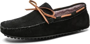 HOOENG Loafer Shoes for Men Deck Shoes Design Suede Vamp Stitching Details Faux Fur Lined Option Flat Heel Comfortable Flexible Resistant Walking Slip on (Color : Black Lined, Size : 8.5)