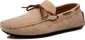 HOOENG Loafer Shoes for Men Deck Shoes Design Suede Vamp Stitching Details Faux Fur Lined Option Flat Heel Comfortable Flexible Resistant Walking Slip on (Color : Khaki, Size : 7.5)