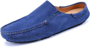 HOOENG Loafer Shoes for Men Genuine Leather Suede Vamp Stitching Details Round Toe Mule Loafer Flat Heel Lightweight Flexible Resistant Anti-Slip Walking (Color : Blue, Size : 10)