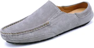 HOOENG Loafer Shoes for Men Genuine Leather Suede Vamp Stitching Details Round Toe Mule Loafer Flat Heel Lightweight Flexible Resistant Anti-Slip Walking (Color : Gray, Size : 11.5)