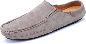 HOOENG Loafer Shoes for Men Genuine Leather Suede Vamp Stitching Details Round Toe Mule Loafer Flat Heel Lightweight Flexible Resistant Anti-Slip Walking (Color : Khaki, Size : 7.5)