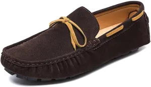 HOOENG Loafer Shoes for Men Vegan Leather Deck Shoes Stitching Details Suede Vamp Rubber Sole Flexible Lightweight Resistant Flat Heel Walking Slip on (Color : Brown, Size : 7.5)