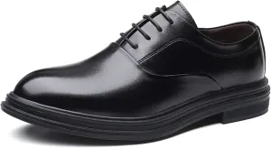 HOOENG Oxford Shoes for Men Lace Up Round Toe Vegan Leather Block Heel Non Slip Low Top Rubber Sole Wedding (Color : Black, Size : 9)