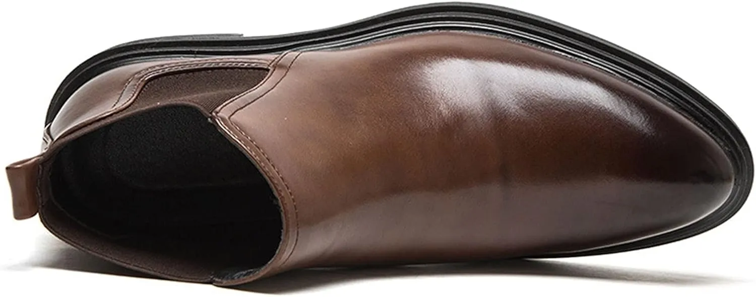 HOOENG Round Toe Ankle Boots for Men Ankle Block Heel Elastic Bandage PU Waterproof on Non Slip Wearable Anti-Slip Casual