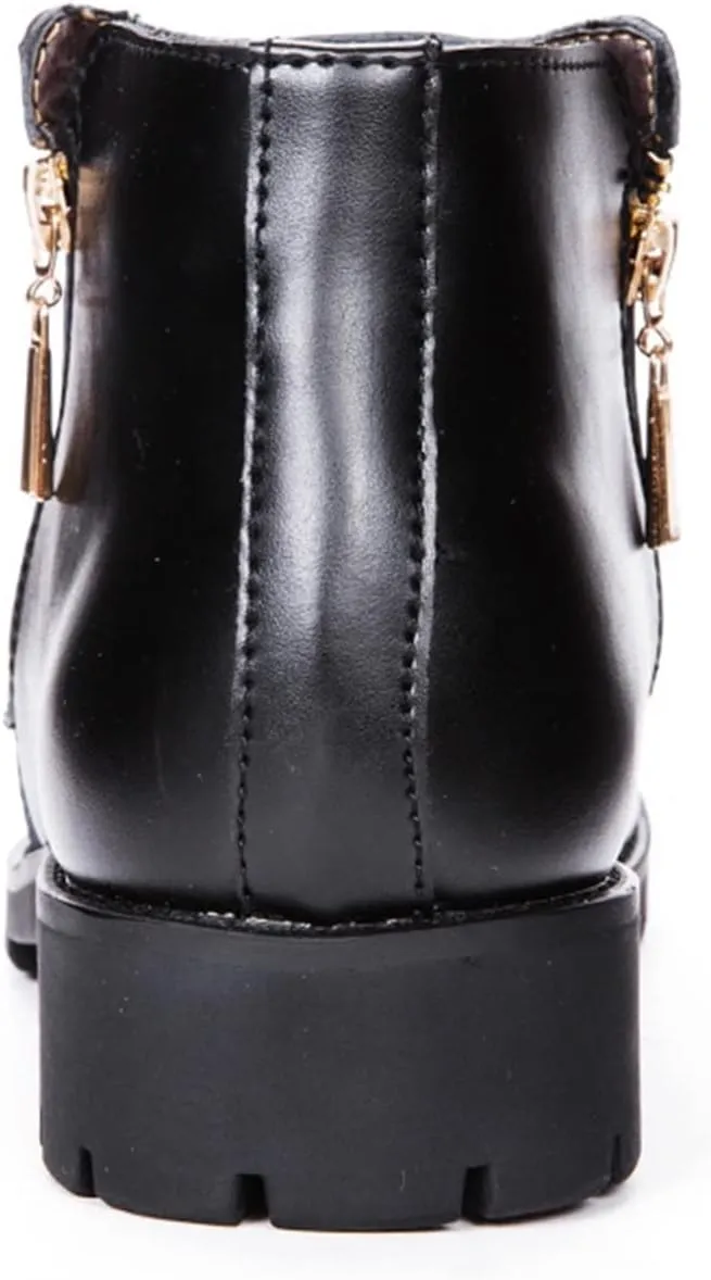 HOOENG Round Toe Ankle Boots for Men Double Side Zip Burnished Toe PU Slip on Waterproof Wearable Anti-Slip Non Slip Work Dress