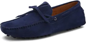 HOOENG Shoes Smoking Loafer for Men Boat Shoes Genuine Leather Stitching Details Round Toe Suede Vamp Lightweight Flat Heel Flexible Anti-Slip Casual (Color : Deep Blue, Size : 10.5)