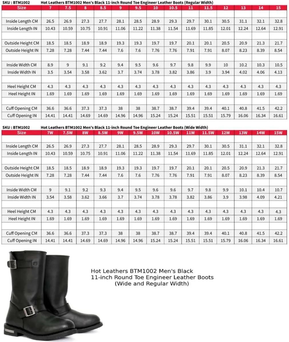 Hot Leathers BTM1002 Men's Wide Width Black 11-inch Round Toe Engineer Leather Boots - 10W