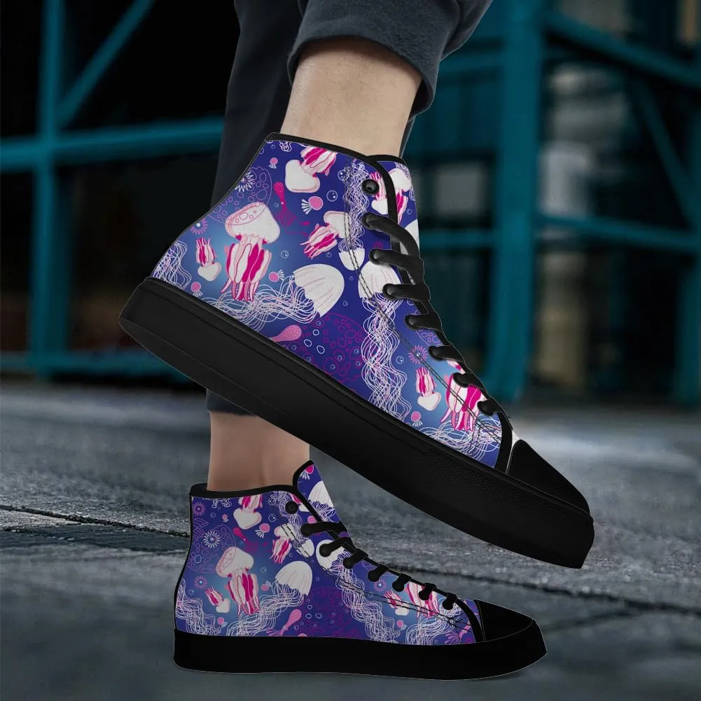 Jellyfish Shoes for Men Women High Top Canvas Sneakers Lace Up Casual Walking Shoes Gifts for Boyfriend Girlfriend