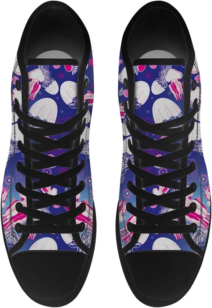 Jellyfish Shoes for Men Women High Top Canvas Sneakers Lace Up Casual Walking Shoes Gifts for Boyfriend Girlfriend