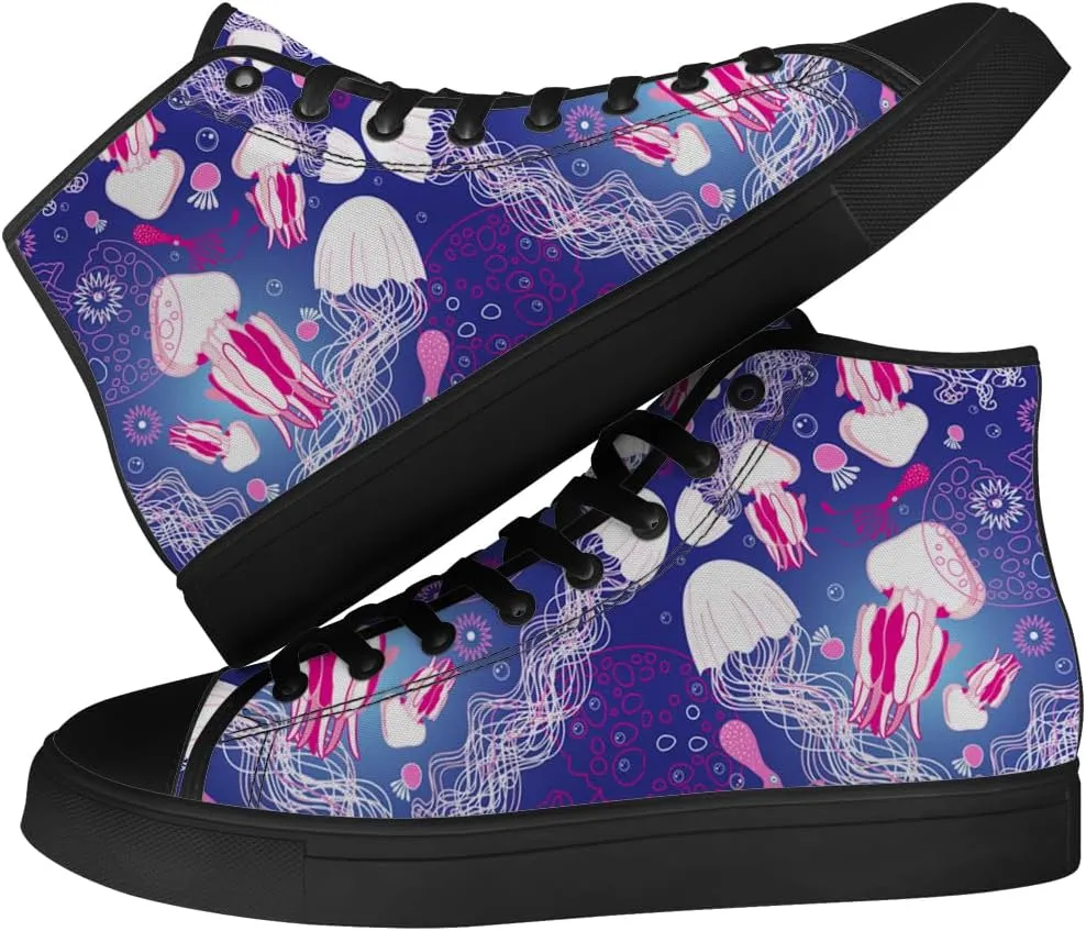 Jellyfish Shoes for Men Women High Top Canvas Sneakers Lace Up Casual Walking Shoes Gifts for Boyfriend Girlfriend