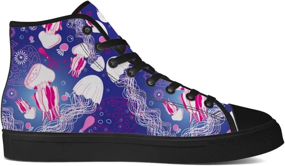 Jellyfish Shoes for Men Women High Top Canvas Sneakers Lace Up Casual Walking Shoes Gifts for Boyfriend Girlfriend