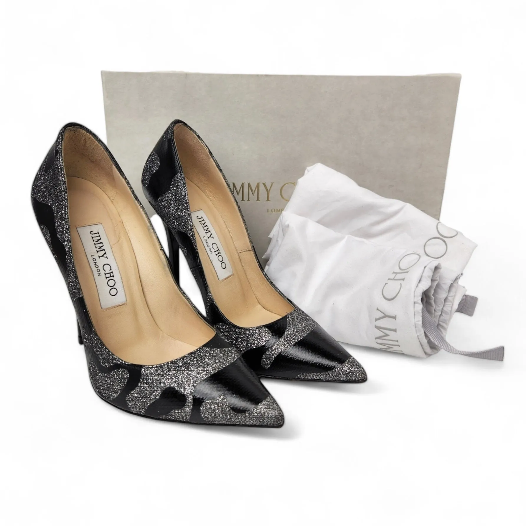 JIMMY CHOO ANOUK GLITTER HEELS EU 34.5/ UK 1.5/2