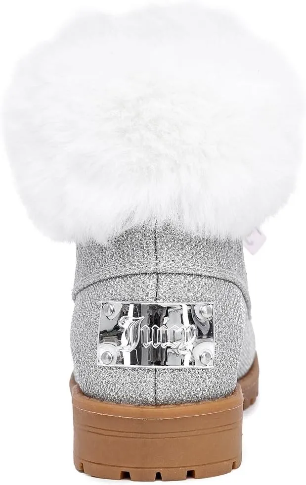 Juicy Couture Girls?? Glitter Booties ?C Sparkly Faux Fur Chukka Boots with Lace-Up Closure, Winter Ankle Boots for Toddler/Little/Big Kids