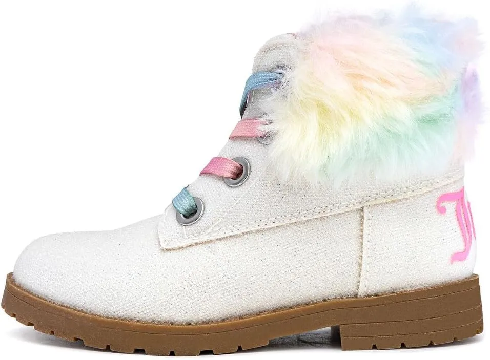 Juicy Couture Girls?? Glitter Booties ?C Sparkly Faux Fur Chukka Boots with Lace-Up Closure, Winter Ankle Boots for Toddler/Little/Big Kids