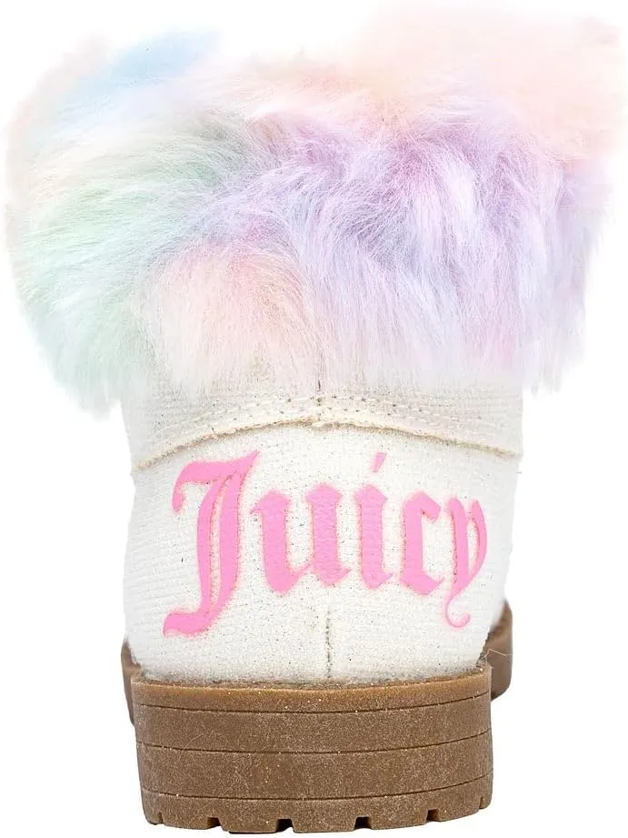 Juicy Couture Girls?? Glitter Booties ?C Sparkly Faux Fur Chukka Boots with Lace-Up Closure, Winter Ankle Boots for Toddler/Little/Big Kids