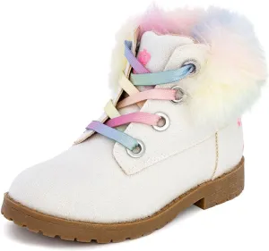 Juicy Couture Girls?? Glitter Booties ?C Sparkly Faux Fur Chukka Boots with Lace-Up Closure, Winter Ankle Boots for Toddler/Little/Big Kids
