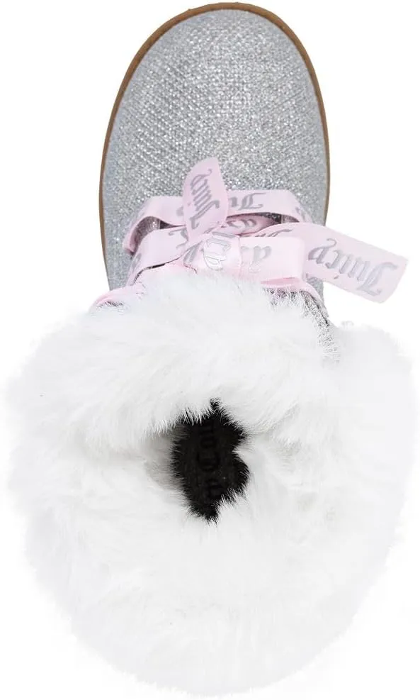 Juicy Couture Girls?? Glitter Booties ?C Sparkly Faux Fur Chukka Boots with Lace-Up Closure, Winter Ankle Boots for Toddler/Little/Big Kids