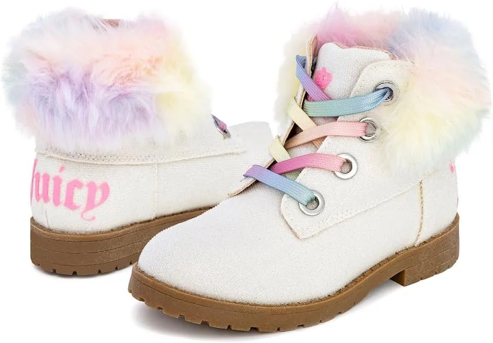 Juicy Couture Girls?? Glitter Booties ?C Sparkly Faux Fur Chukka Boots with Lace-Up Closure, Winter Ankle Boots for Toddler/Little/Big Kids