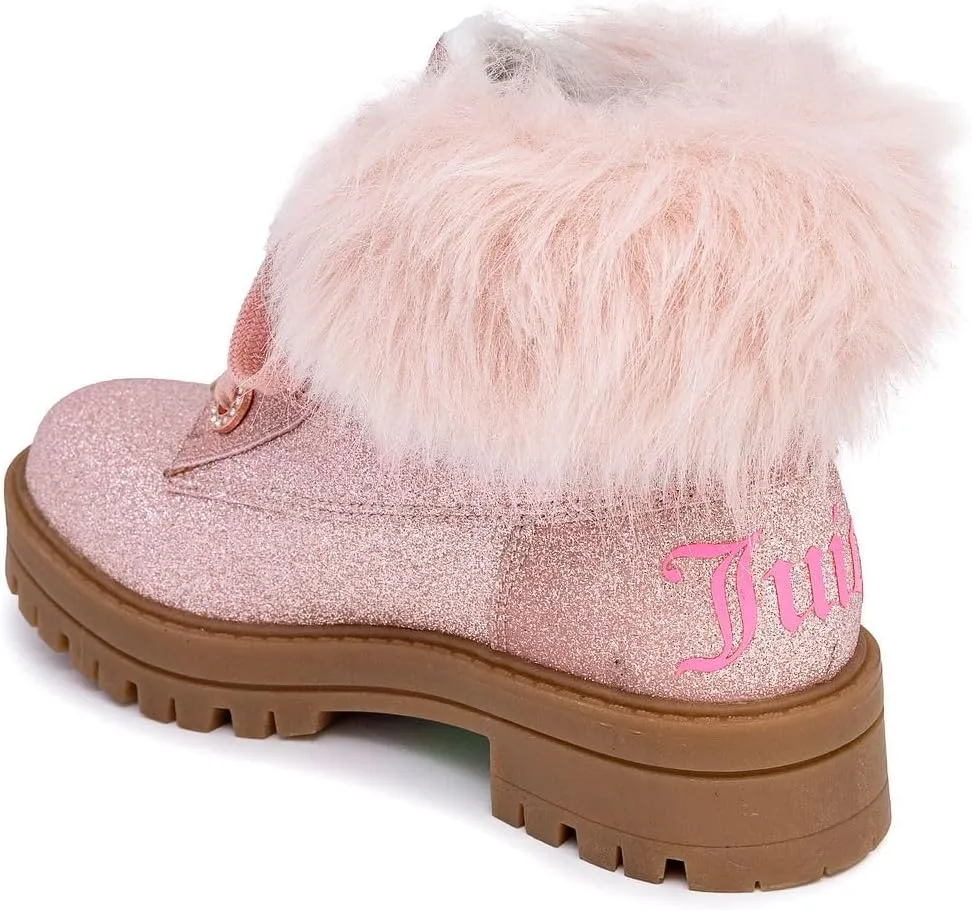Juicy Couture Girls?? Glitter Booties ?C Sparkly Faux Fur Chukka Boots with Lace-Up Closure, Winter Ankle Boots for Toddler/Little/Big Kids