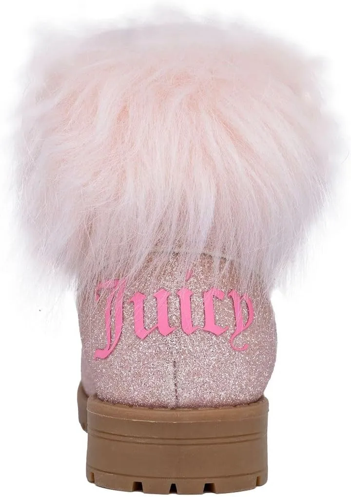Juicy Couture Girls?? Glitter Booties ?C Sparkly Faux Fur Chukka Boots with Lace-Up Closure, Winter Ankle Boots for Toddler/Little/Big Kids