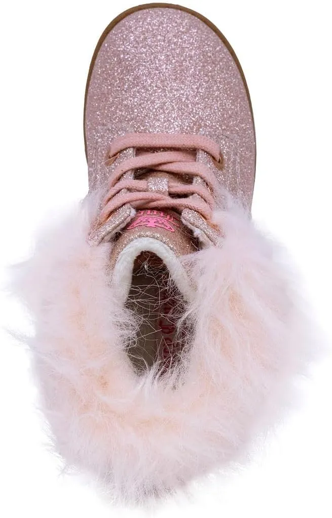 Juicy Couture Girls?? Glitter Booties ?C Sparkly Faux Fur Chukka Boots with Lace-Up Closure, Winter Ankle Boots for Toddler/Little/Big Kids