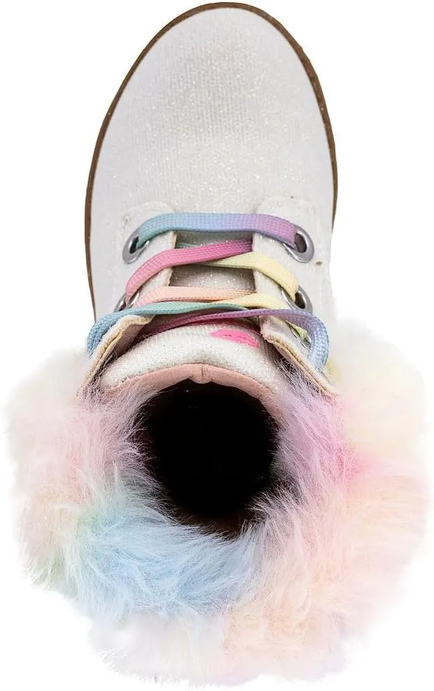 Juicy Couture Girls?? Glitter Booties ?C Sparkly Faux Fur Chukka Boots with Lace-Up Closure, Winter Ankle Boots for Toddler/Little/Big Kids