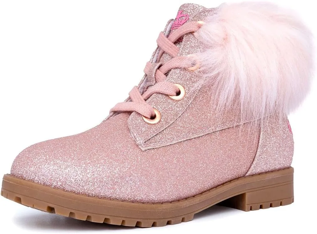 Juicy Couture Girls?? Glitter Booties ?C Sparkly Faux Fur Chukka Boots with Lace-Up Closure, Winter Ankle Boots for Toddler/Little/Big Kids