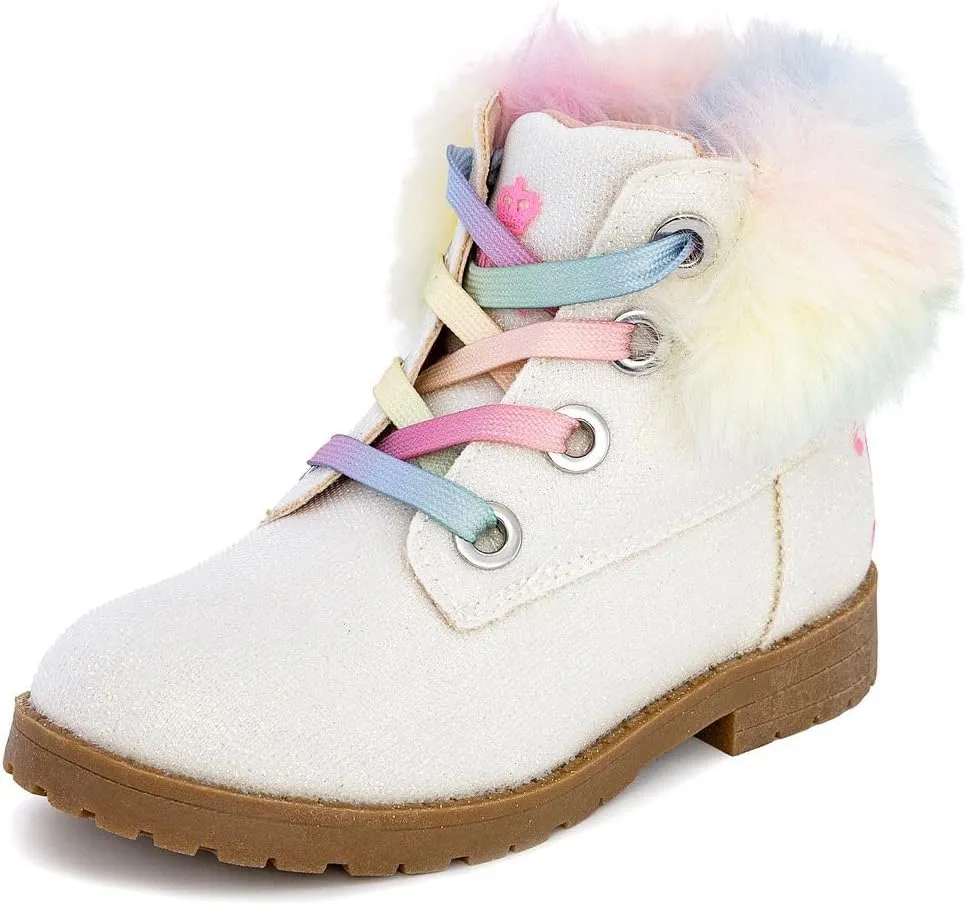 Juicy Couture Girls?? Glitter Booties ?C Sparkly Faux Fur Chukka Boots with Lace-Up Closure, Winter Ankle Boots for Toddler/Little/Big Kids