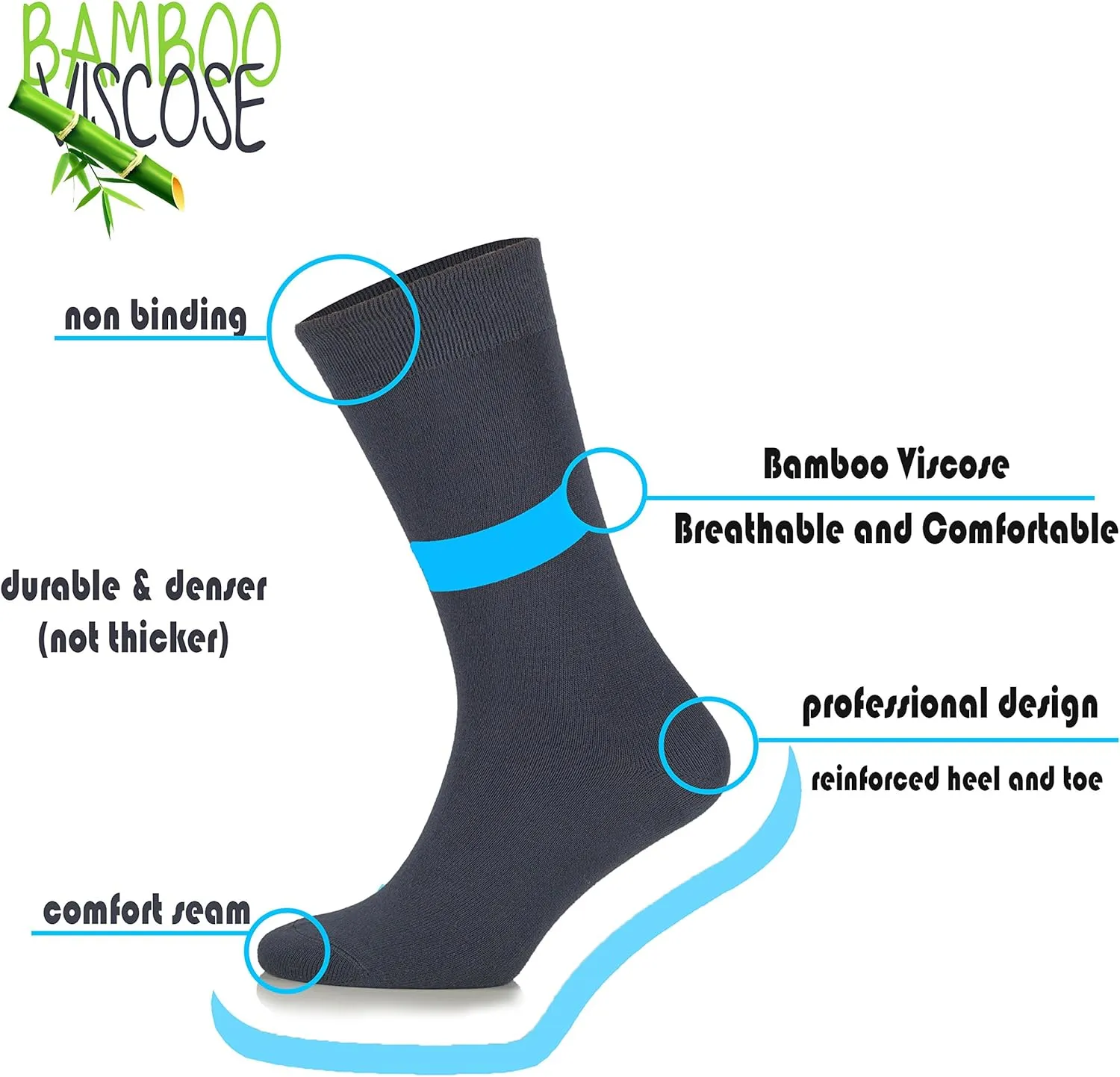 Junix Womens Crew Dress Bamboo Socks 3 Pack Business Casual for Shoe Size 6-9 & 9-12