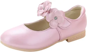 Kids Girls Children Loafers Dancing Performance Shoes Leather Bowknot Flowers Decoration Shoes (Pink, 9.5 Toddler)