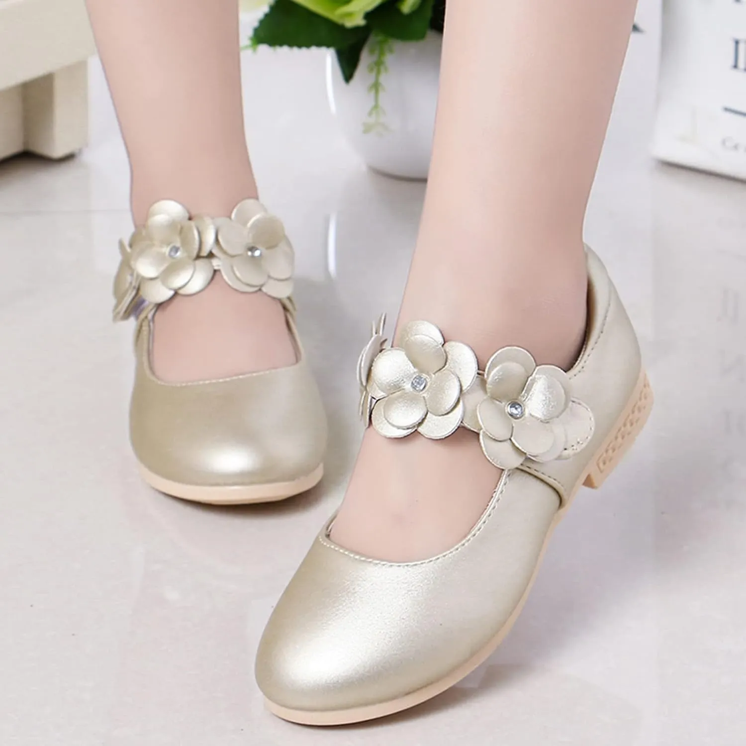 Kids Girls Children Loafers Dancing Performance Shoes Leather Bowknot Flowers Decoration Shoes Princess Single