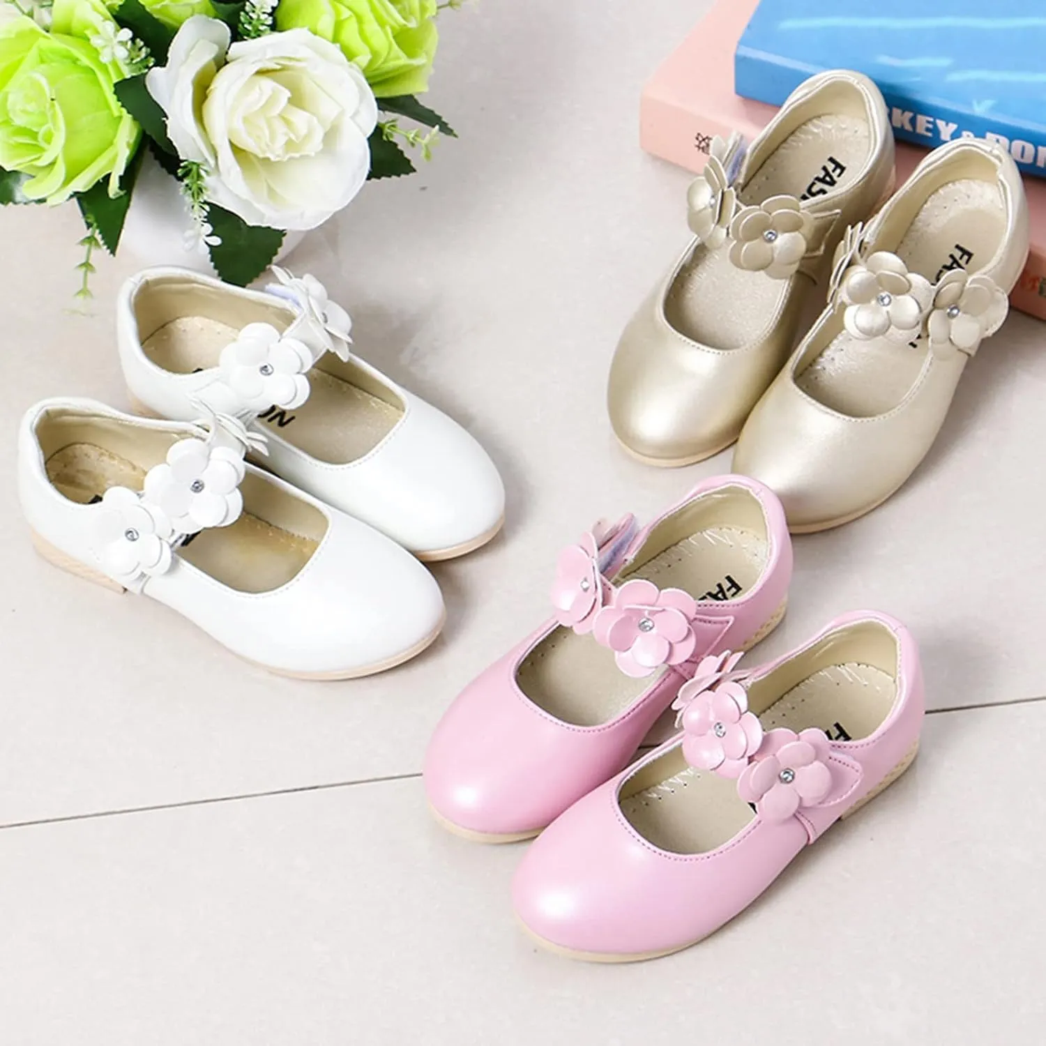 Kids Girls Children Loafers Dancing Performance Shoes Leather Bowknot Flowers Decoration Shoes Princess Single