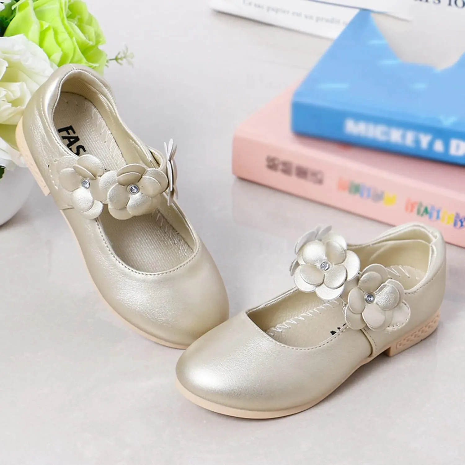 Kids Girls Children Loafers Dancing Performance Shoes Leather Bowknot Flowers Decoration Shoes Princess Single