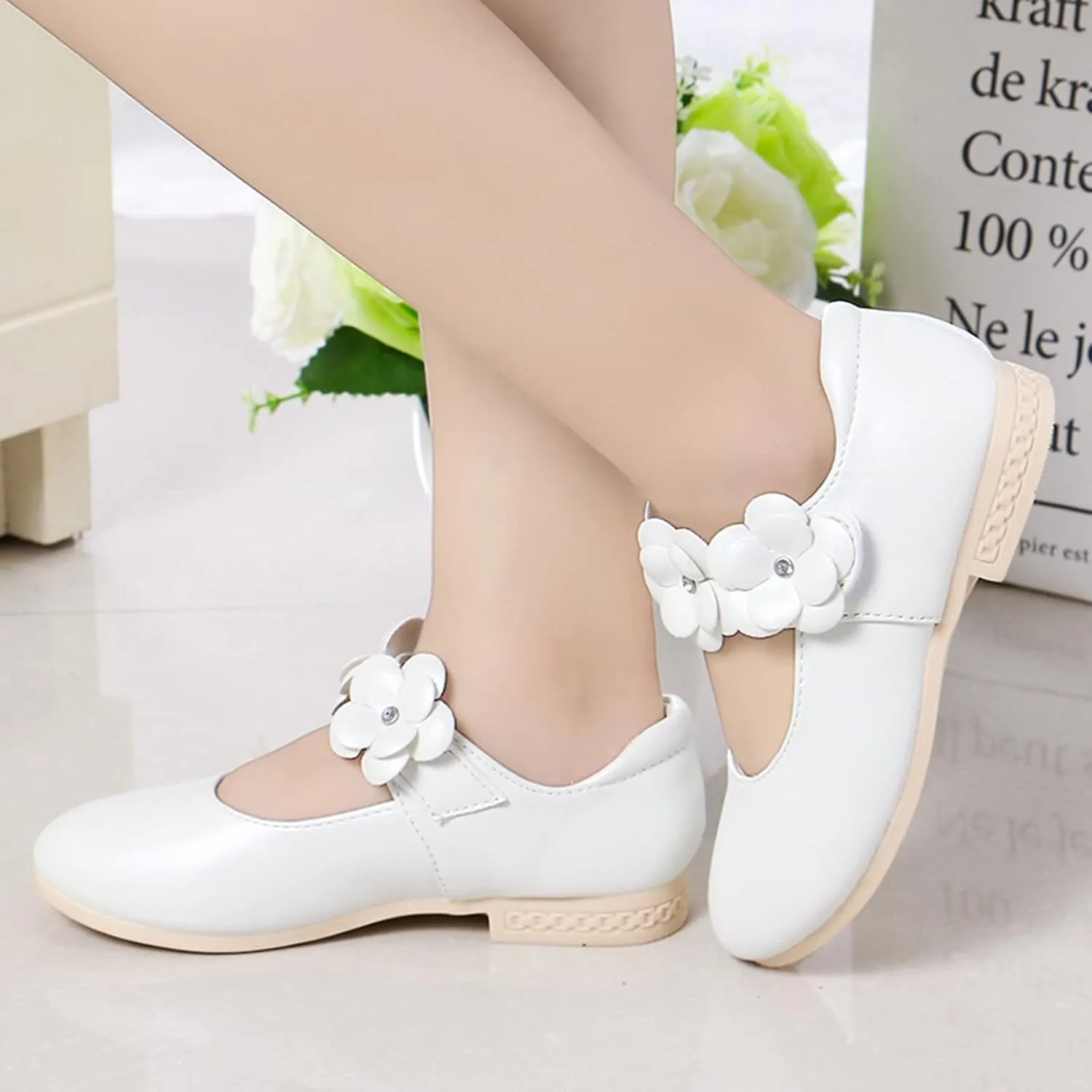 Kids Girls Children Loafers Dancing Performance Shoes Leather Bowknot Flowers Decoration Shoes Princess Single