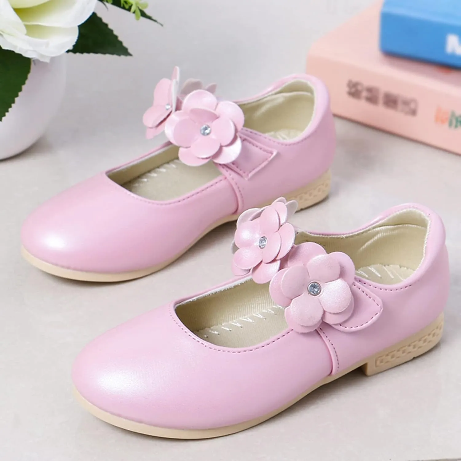 Kids Girls Children Loafers Dancing Performance Shoes Leather Bowknot Flowers Decoration Shoes Princess Single