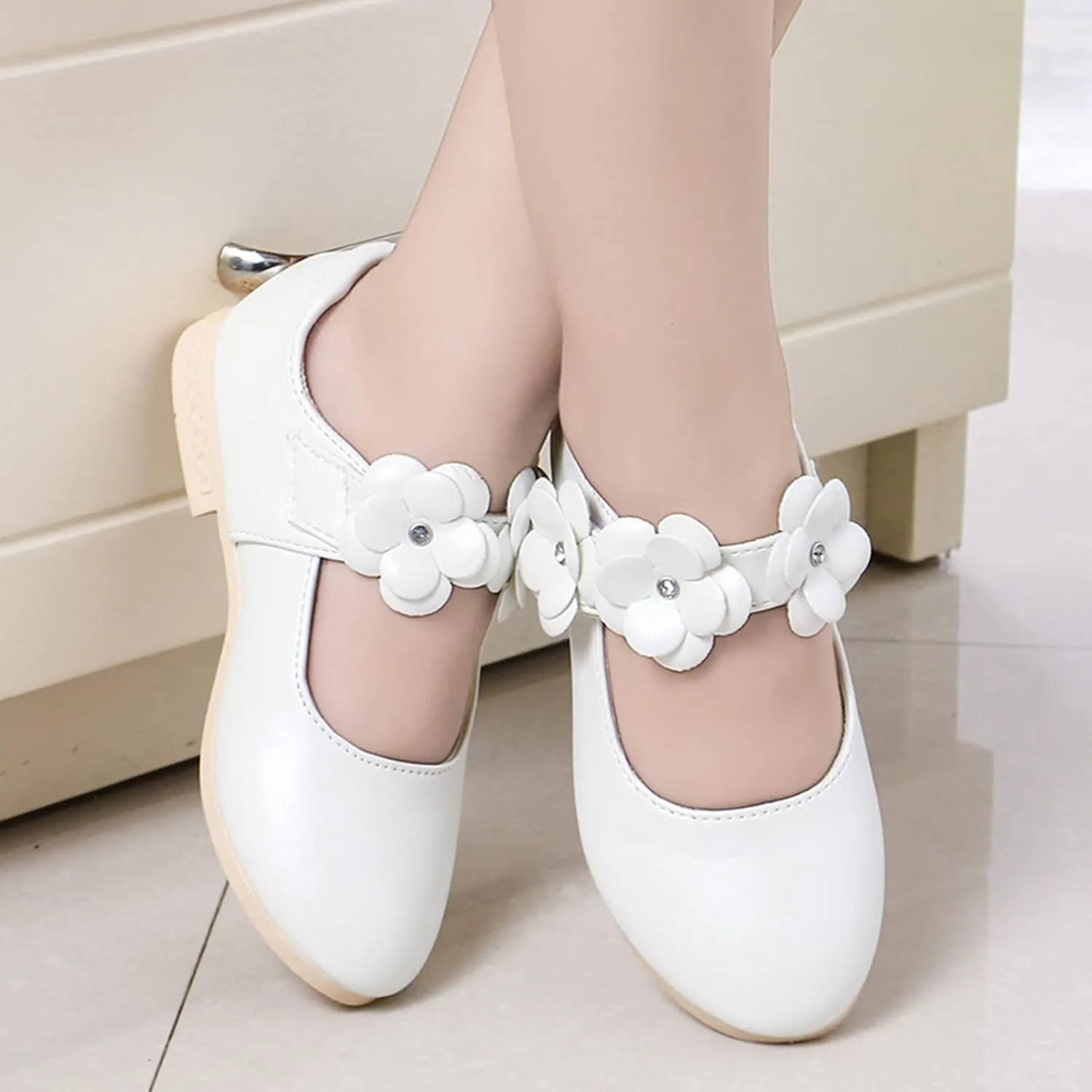 Kids Girls Children Loafers Dancing Performance Shoes Leather Bowknot Flowers Decoration Shoes Princess Single