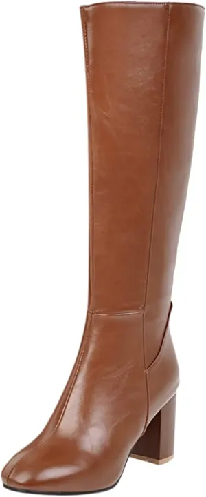 Knee High Boots Chunky Heel Boots Women's Thick High Heel Square Toe Fashionable Versatile Warm And Comfortable Boots
