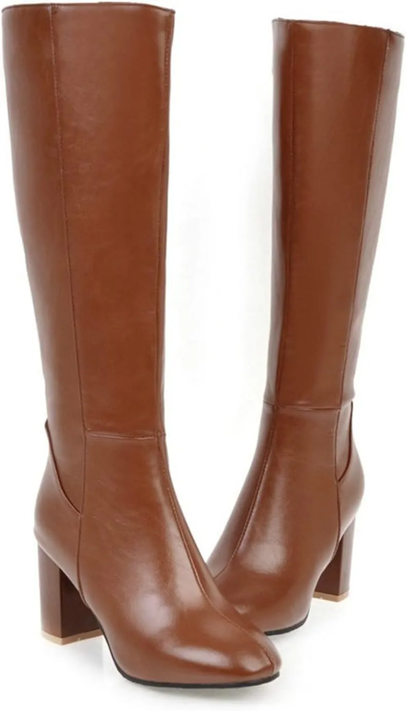 Knee High Boots Chunky Heel Boots Women's Thick High Heel Square Toe Fashionable Versatile Warm And Comfortable Boots