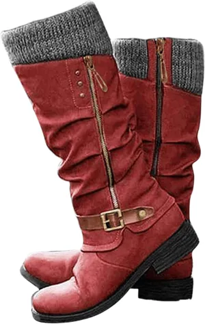 Ladmiple Ankle Boots Women Comfort Mid Calf Low Heel Round-Toe Side Zip Combat Boots Motorcycle Riding Military Biker Dress Booties