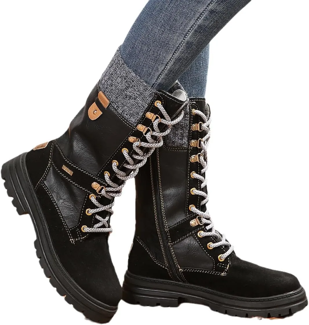 Ladmiple Ankle Boots Women Low Heel Mid Calf Side Zip Combat Boots Motorcycle Riding Military Biker Boots Dress Short Booties 2023