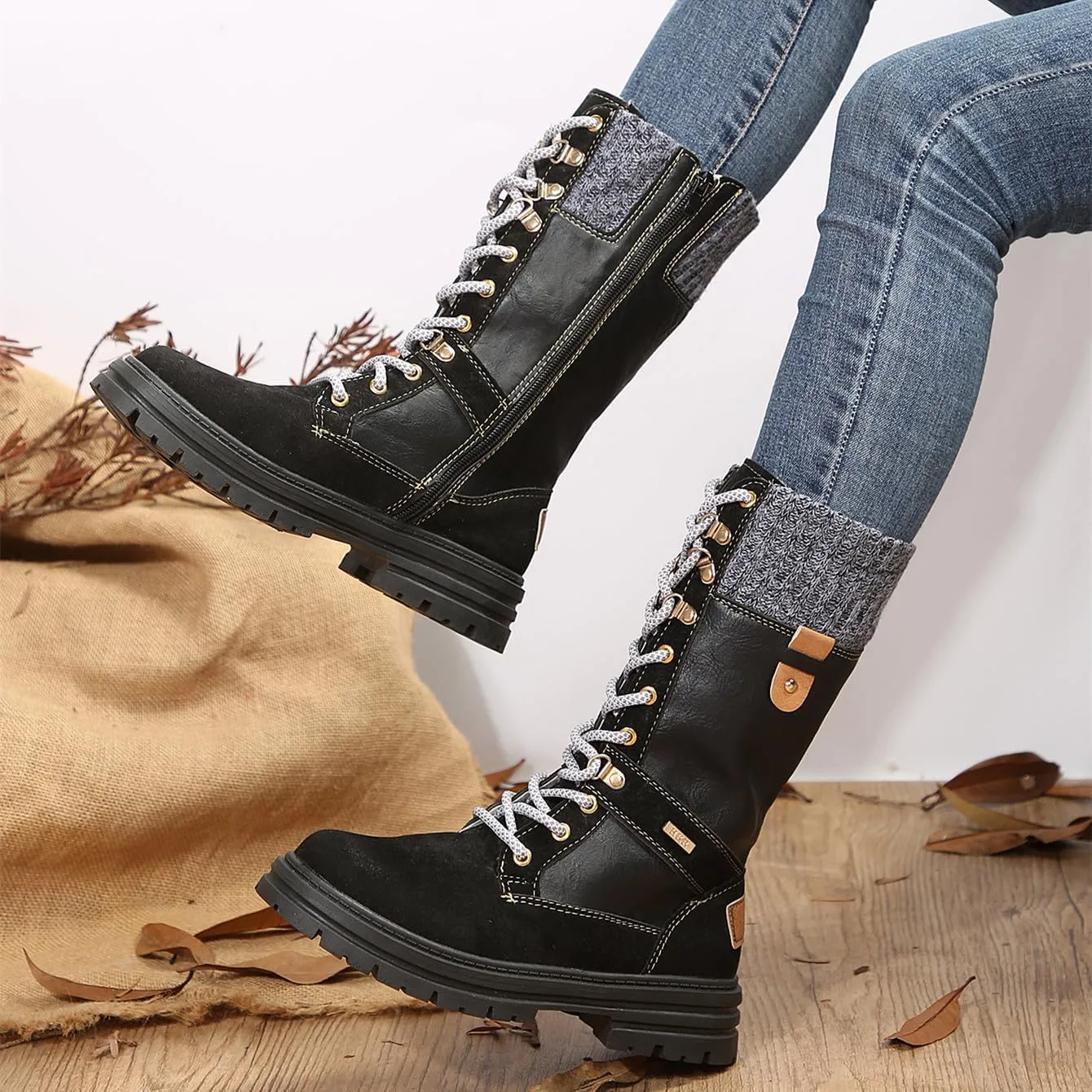 Ladmiple Ankle Boots Women Low Heel Mid Calf Side Zip Combat Boots Motorcycle Riding Military Biker Boots Dress Short Booties 2023