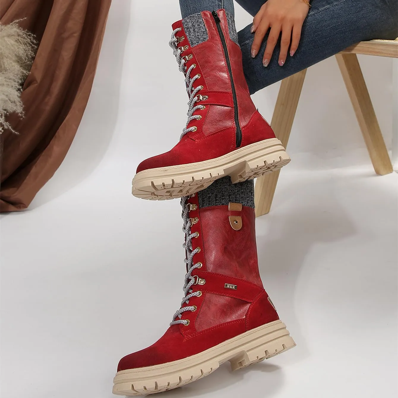 Ladmiple Ankle Boots Women Low Heel Mid Calf Side Zip Combat Boots Motorcycle Riding Military Biker Boots Dress Short Booties 2023