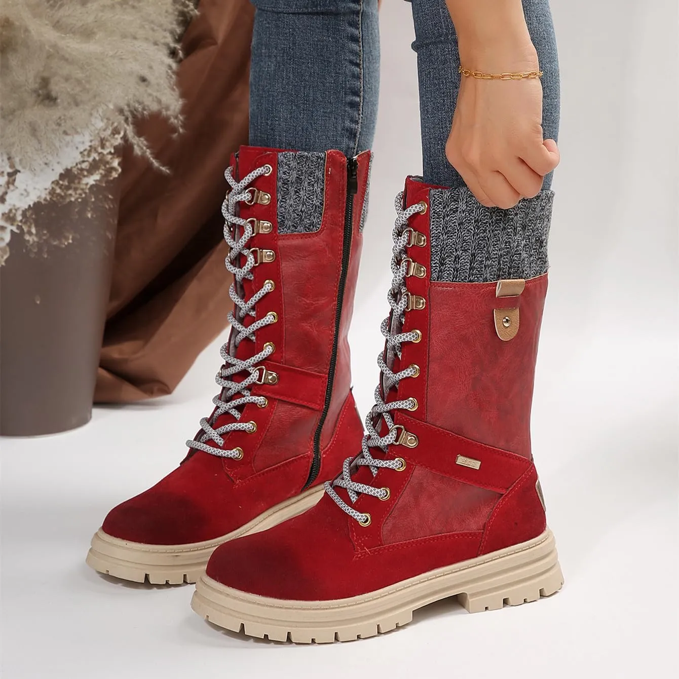 Ladmiple Ankle Boots Women Low Heel Mid Calf Side Zip Combat Boots Motorcycle Riding Military Biker Boots Dress Short Booties 2023