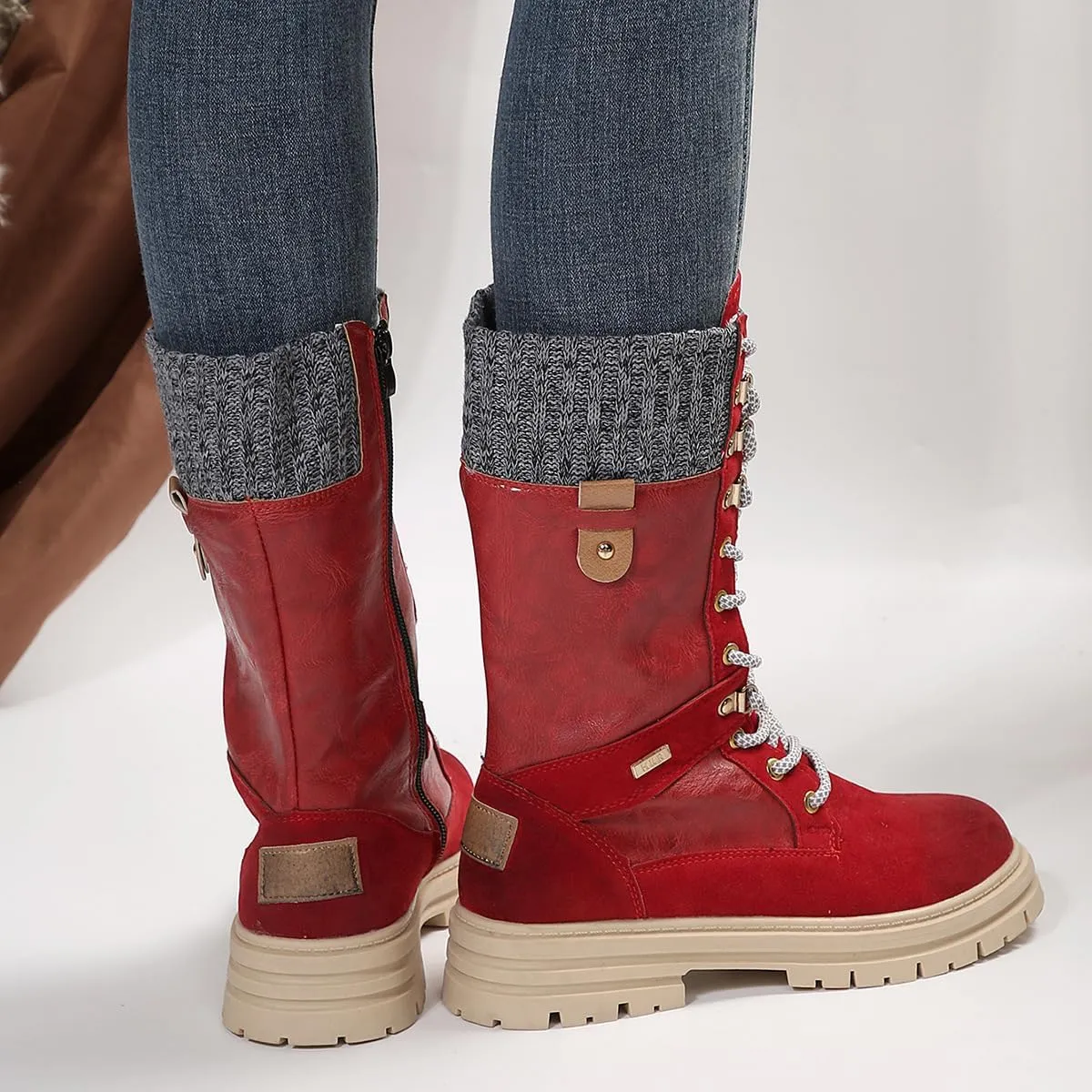 Ladmiple Ankle Boots Women Low Heel Mid Calf Side Zip Combat Boots Motorcycle Riding Military Biker Boots Dress Short Booties 2023