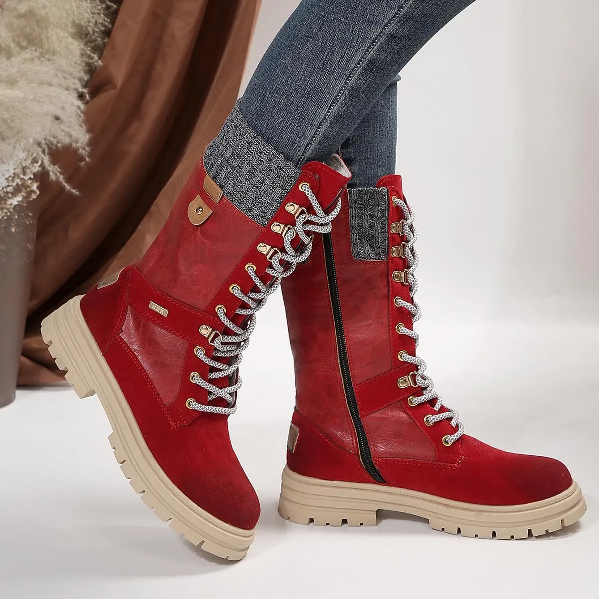 Ladmiple Ankle Boots Women Low Heel Mid Calf Side Zip Combat Boots Motorcycle Riding Military Biker Boots Dress Short Booties 2023