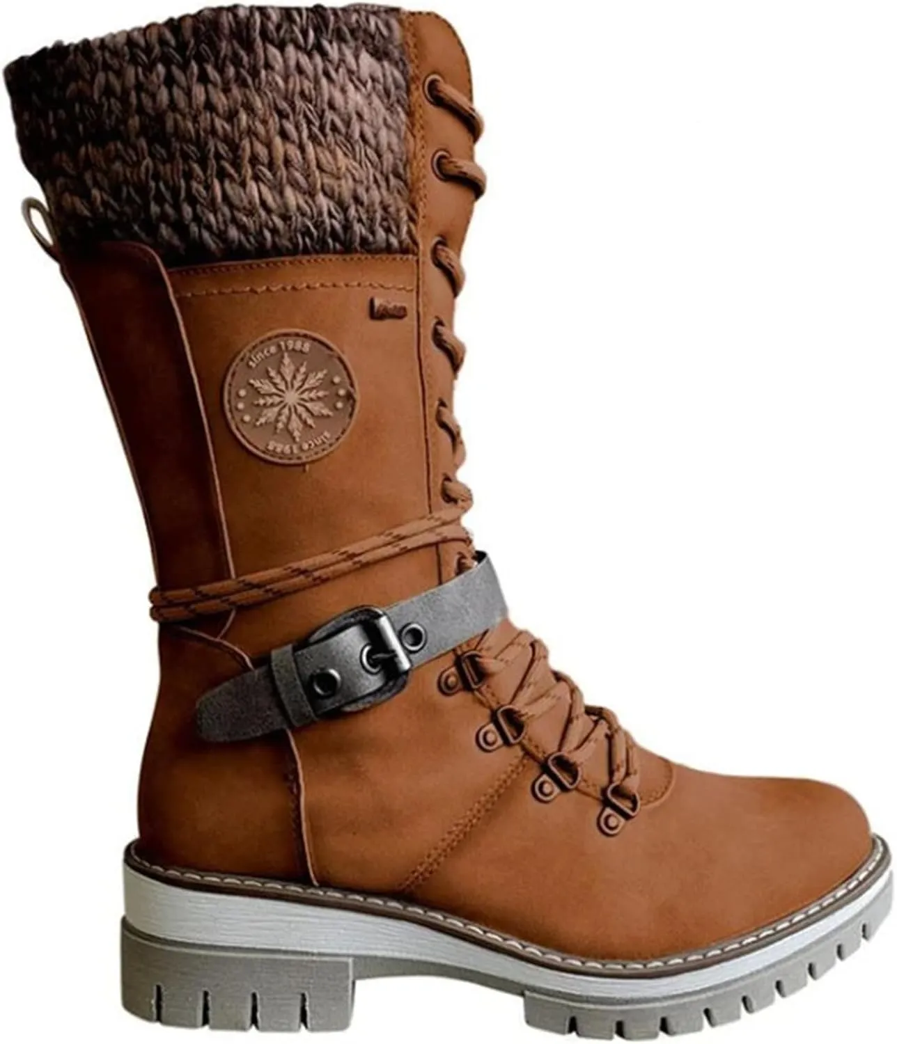 Ladmiple Combat Boots Womens Mid Calf Side Zipper Military Shoes Low Heel Motorcycle Riding Biker Western Dress Ankle Booties