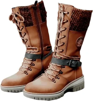 Ladmiple Combat Boots Womens Mid Calf Side Zipper Military Shoes Low Heel Motorcycle Riding Biker Western Dress Ankle Booties