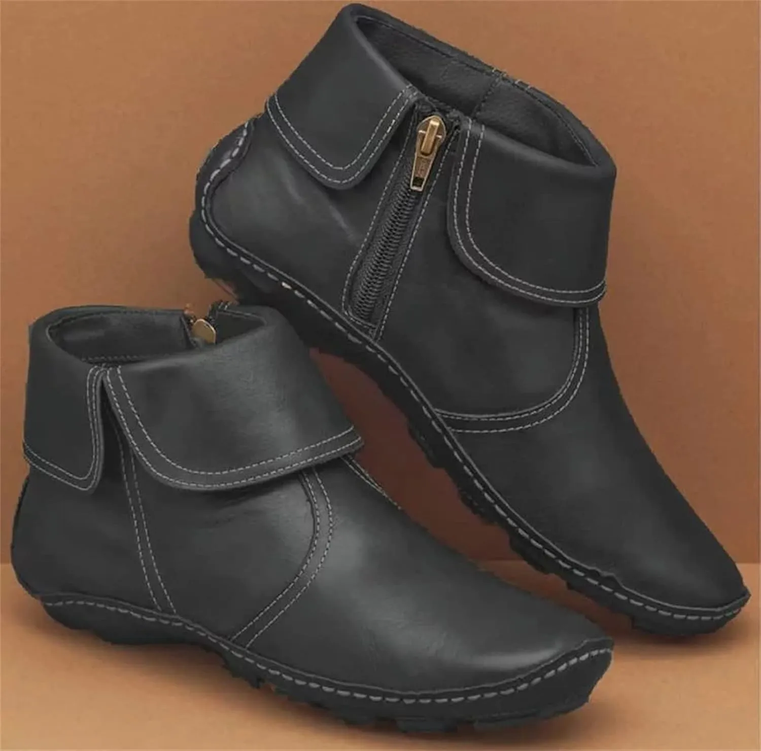 Ladmiple Cowboy Booties For Women Ankle Boots Fashion Short Cowgirl Western Retro Casual High Top Combat Walking Shoes