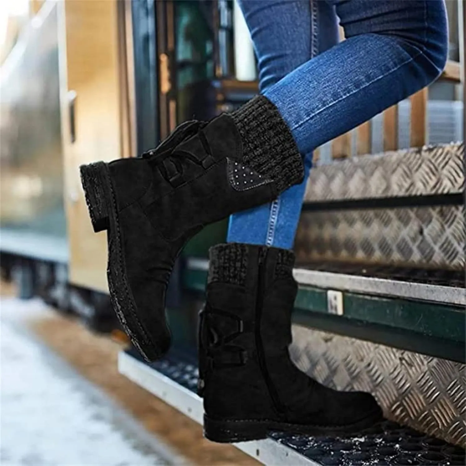 Ladmiple Fall Bo_oties for Women 2023 Low He_el Mid_Calf Dress Biker bo_ots Motorcycle Combat Military an_kle bo_oties