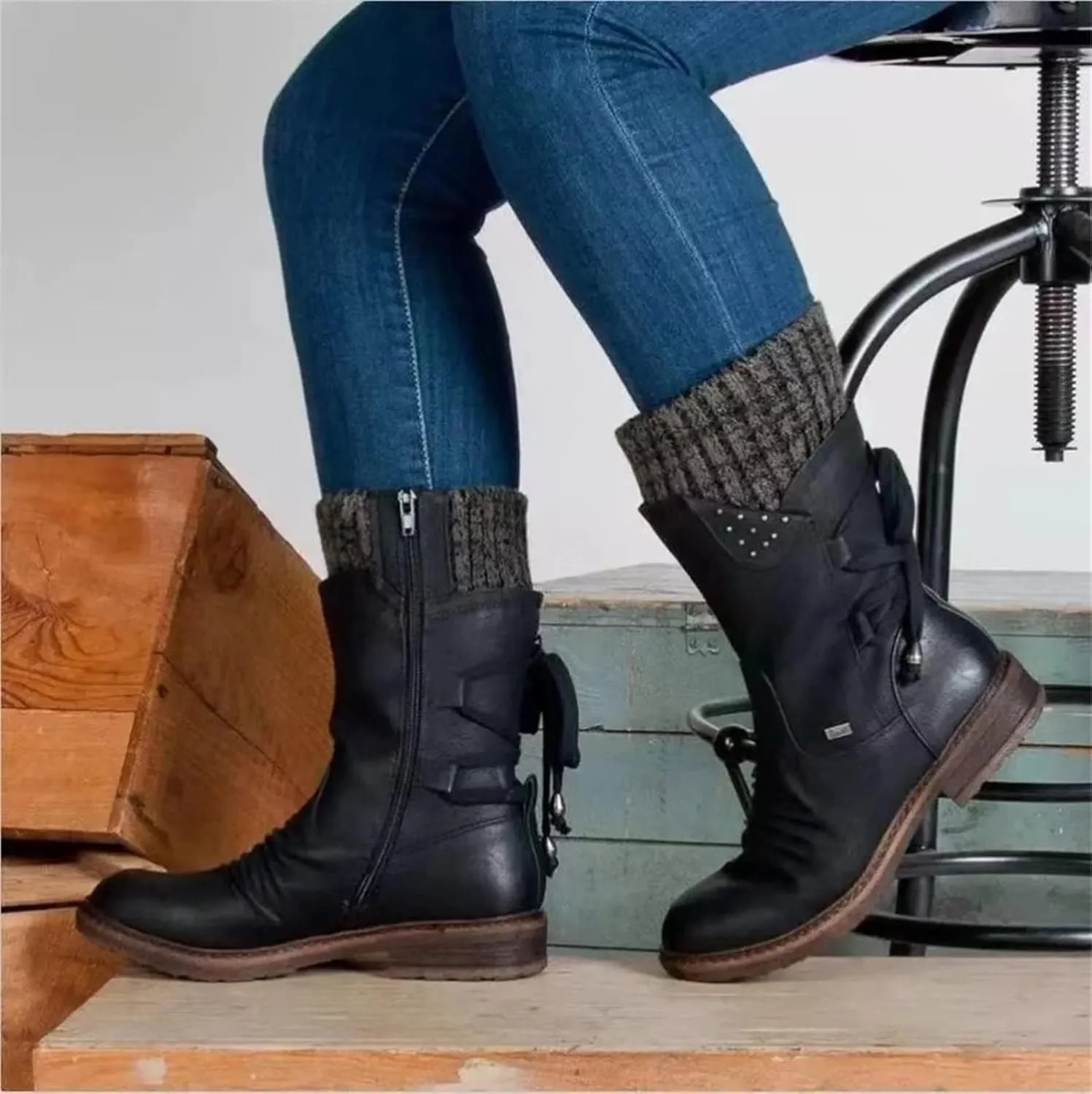 Ladmiple Fall Bo_oties for Women 2023 Low He_el Mid_Calf Dress Biker bo_ots Motorcycle Combat Military an_kle bo_oties